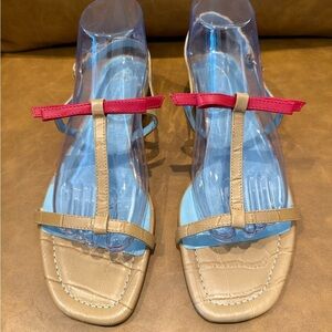 NEW Frances Valentine Lily T-Strap Tan and Red Bow Sandals Women’s size 10